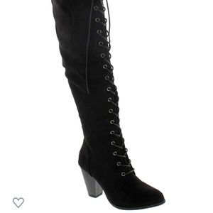 Forever Women's Camila-48 Black Suede Knee High Boots